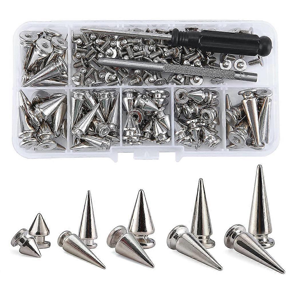 70 Sets Silver Mixed Shape Spikes and Studs Cone Croc Spikes Leather Rivet Kit for Clothing Shoes B