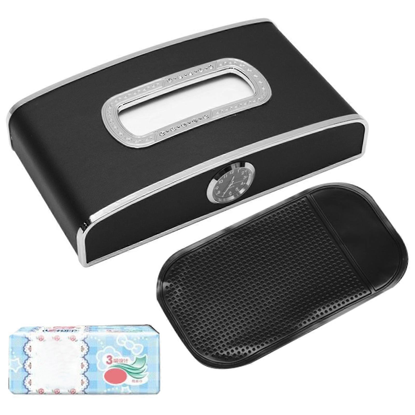 Sun Visor Napkin Holder Headrest Back Storage Towel Car Tissue Box With Clock