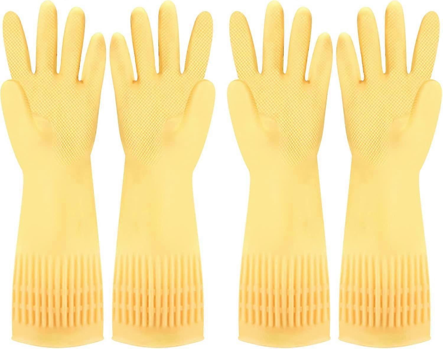 Rubber Dishwash Gloves 2 Pairs(s,yellow)