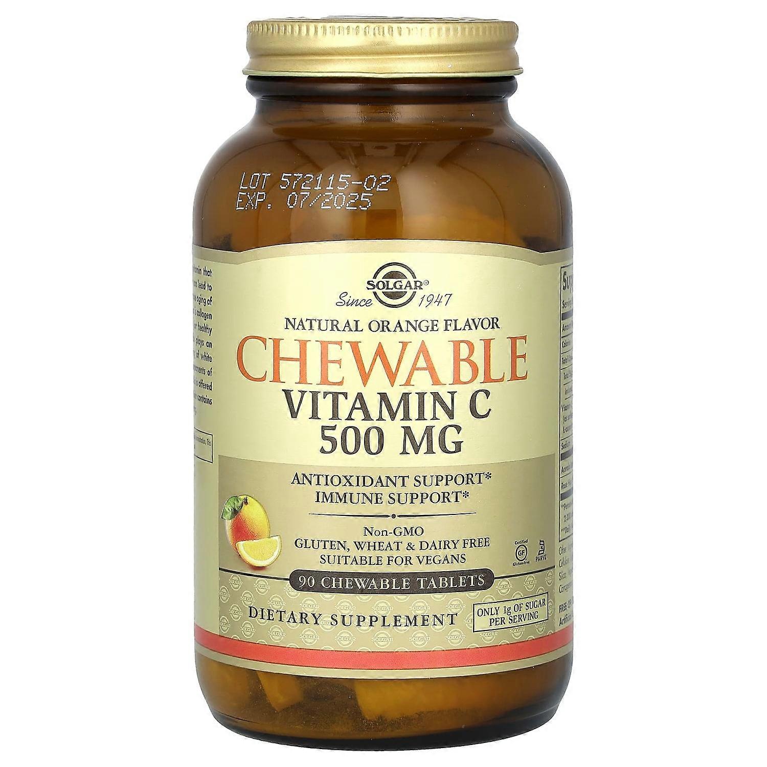 Solgar, Chewable Vitamin C, Natural Orange, 500 mg, 90 Chewable Tablets