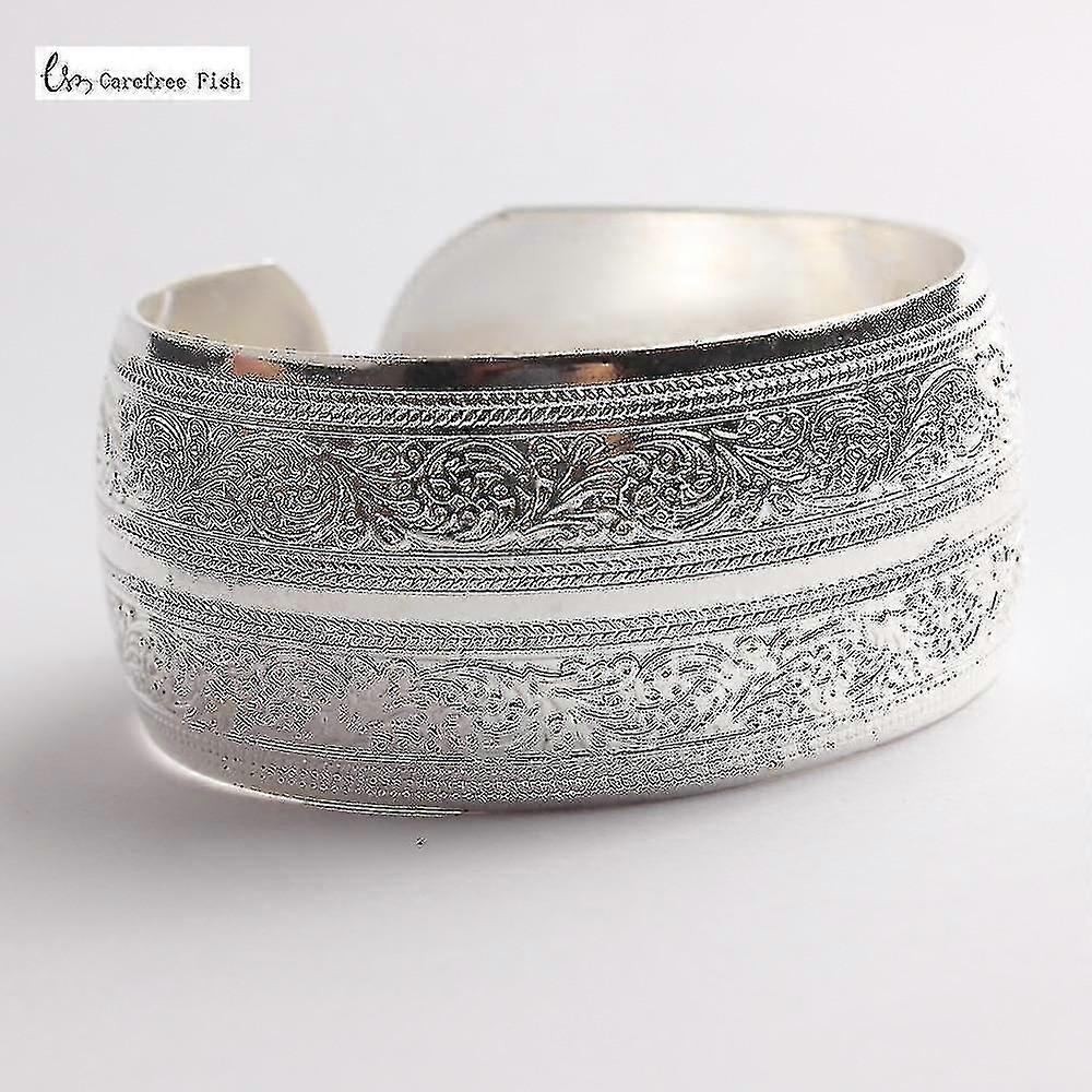 Gypsy Square Flower Metal Tibetan, Vintage Retro Cuff Bracelet, Bangle(7- Silver)