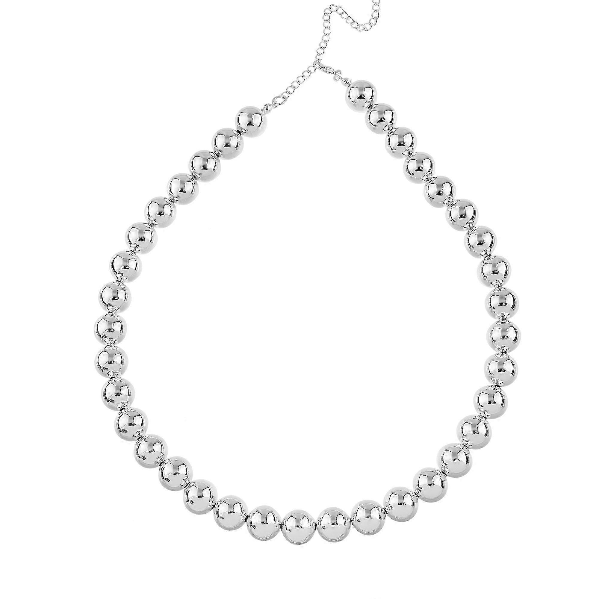 Silver Bead Chain Necklace - Beaded Choker Necklace