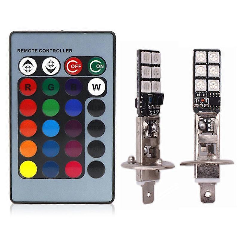 2PCS H1 H3 5050 RGB LED Colorful Wireless Remote Control Strobe led Decoration DRL Fog Lights Daytime Running Backup Lamp