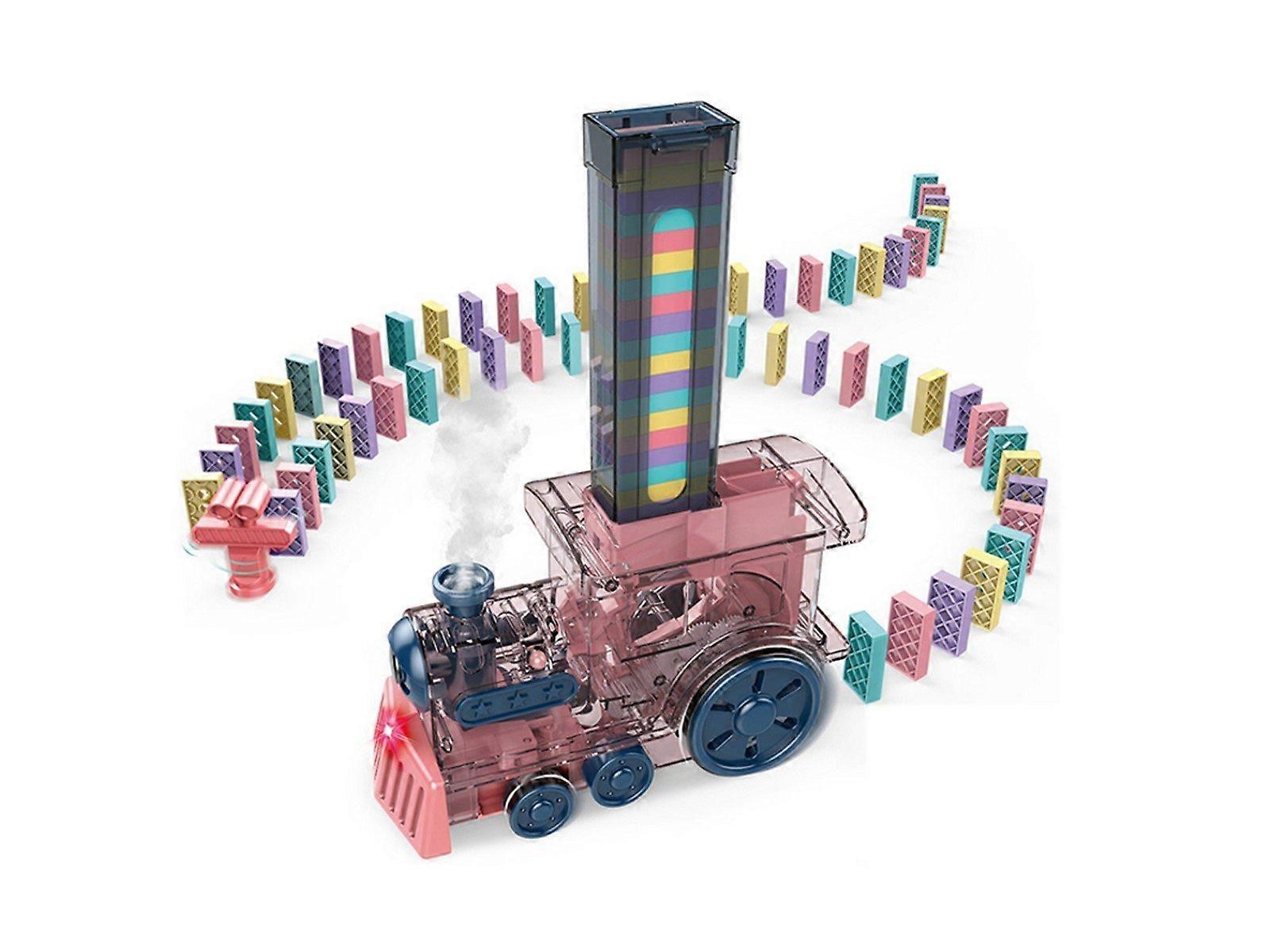 Automatic Domino Laying Train Set with 80Pcs Domino Blocks - Pink Train