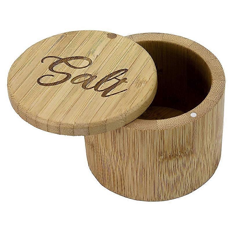 Salt Box, Bamboo Storage Box with Magnetic Swivel Lid, Salt Engraved on Lid Bamboo Salt Keeper Stor