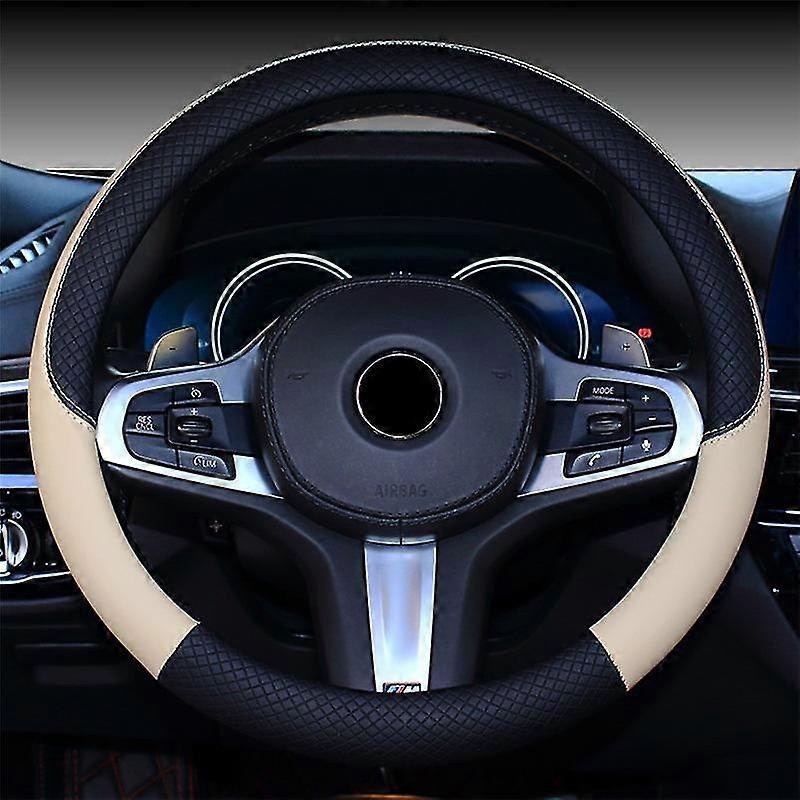Wabjtam Automobile Steering Wheel Cover Leather Is Anti-skid And Tasteless (black Beige)