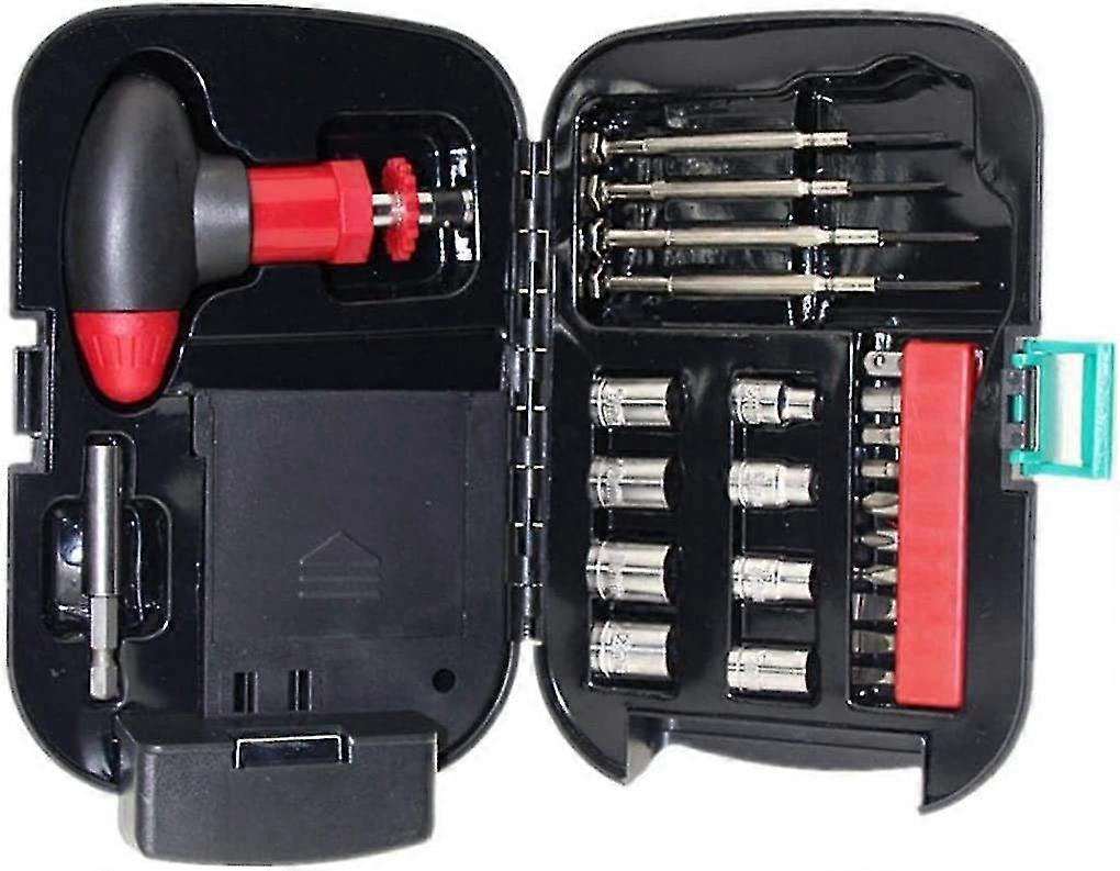 Screwdriver Sets Tool Flashlight Box Kit T Bit Ratchet Handle Sleeve Torch Light Hardware Portable 24pcs