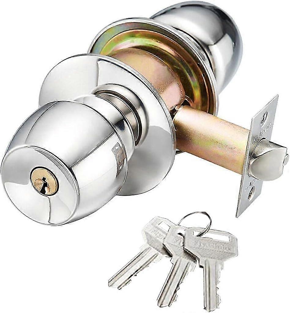 Keyed Door Lock, Stainless Steel Round Lock, Bathroom Door Handle (60mm)