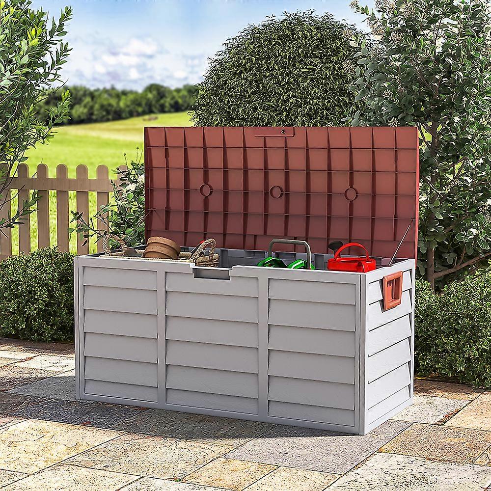 Waterproof Garden Storage Box with Wheels 290L- Brown