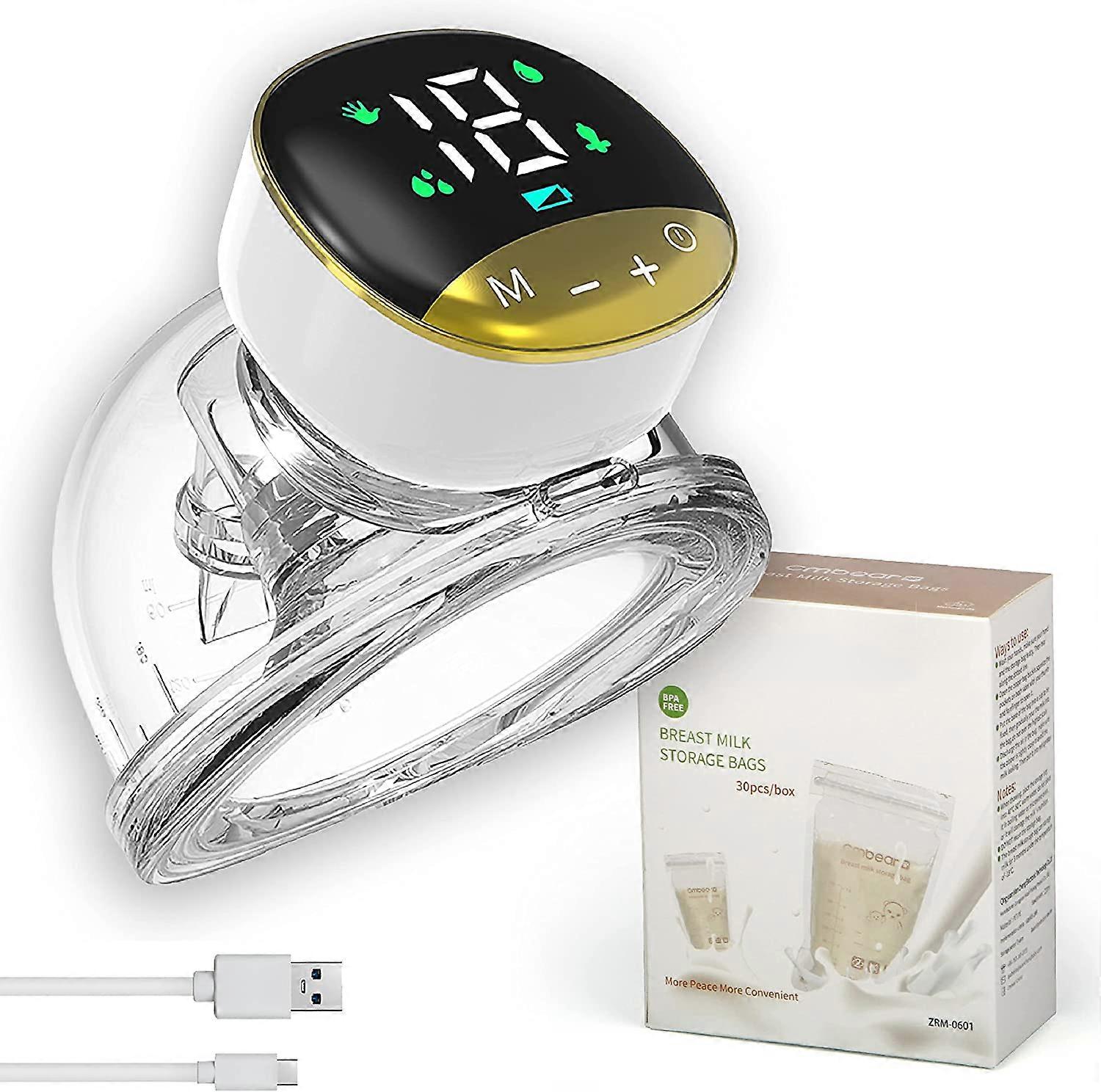 Automatic Breast Pumps Hands-Free Breast Pump 4 Modes 12 Levels of Suction Smart Breastfeeding Pump Anti -Overflow and Low Noise Breast Pump Including