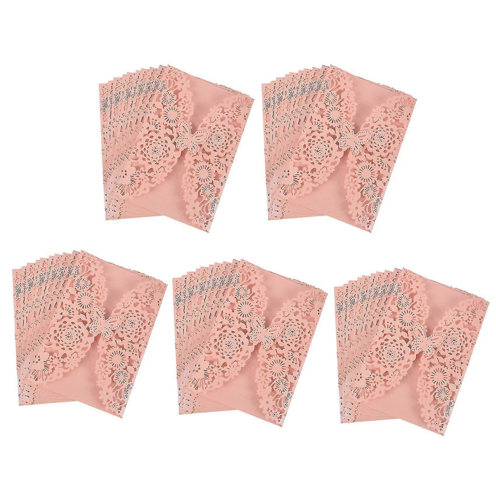 10pcs/set Carved Butterflies Invitation Card Compatible With Wedding: Pink