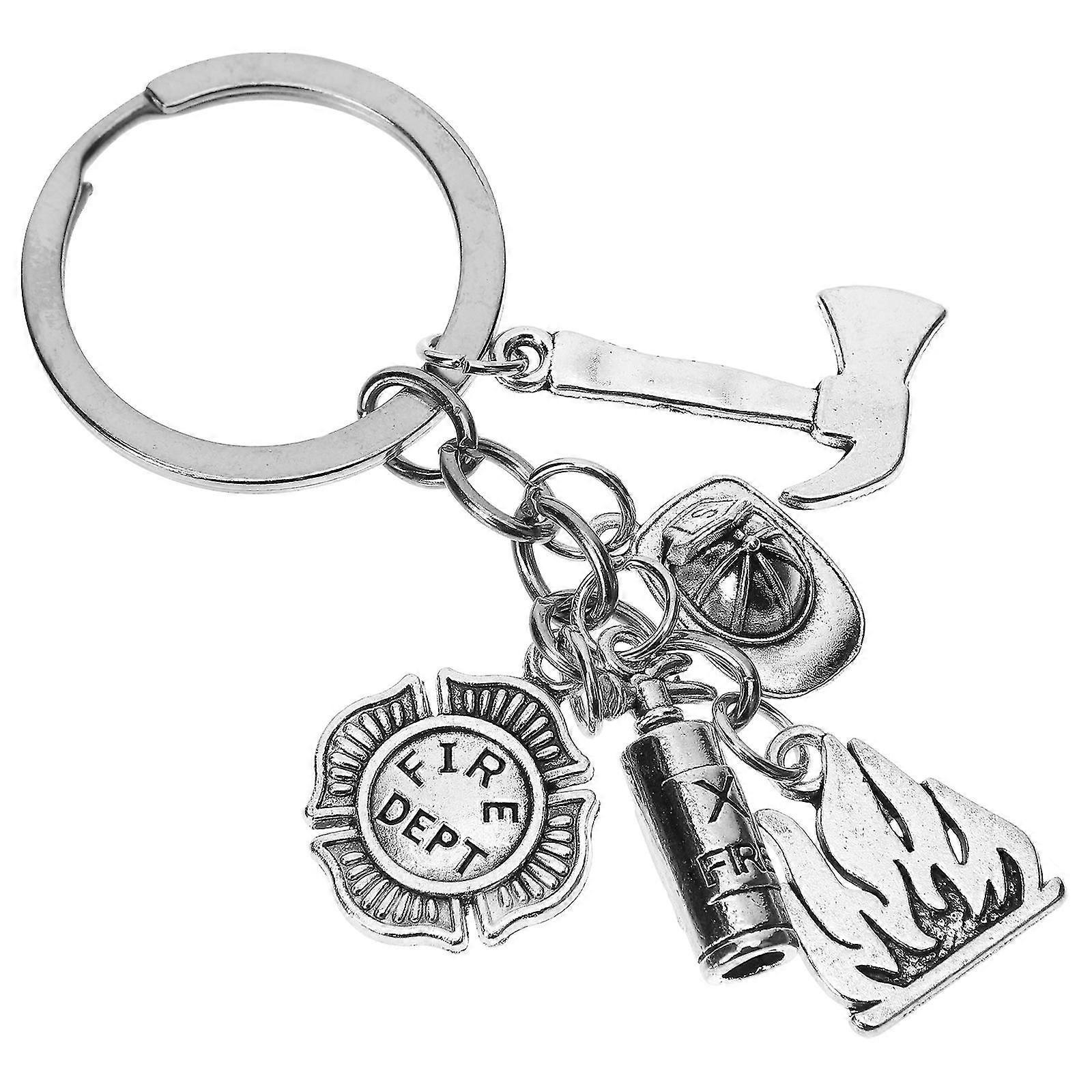 Fireman Keychain Firefighter Backpack Charm Pendant Stainless Steel Key Chain