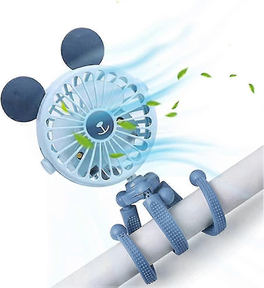 Usb Powered Rechargeable Clip On Fan W/ Built-in Light, Portable Mini Tripod Fan For Baby Stroller, Car Seat, Wheelchair(blue)