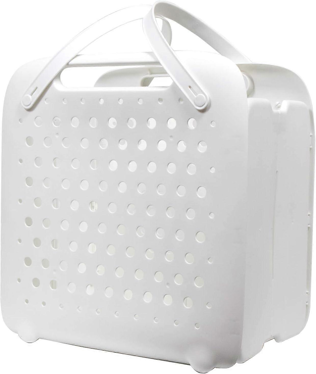 Plastic Foldable Laundry Hamper | Lightweight | Flexible Folding Hamper | Breathable | Portable Handle | White