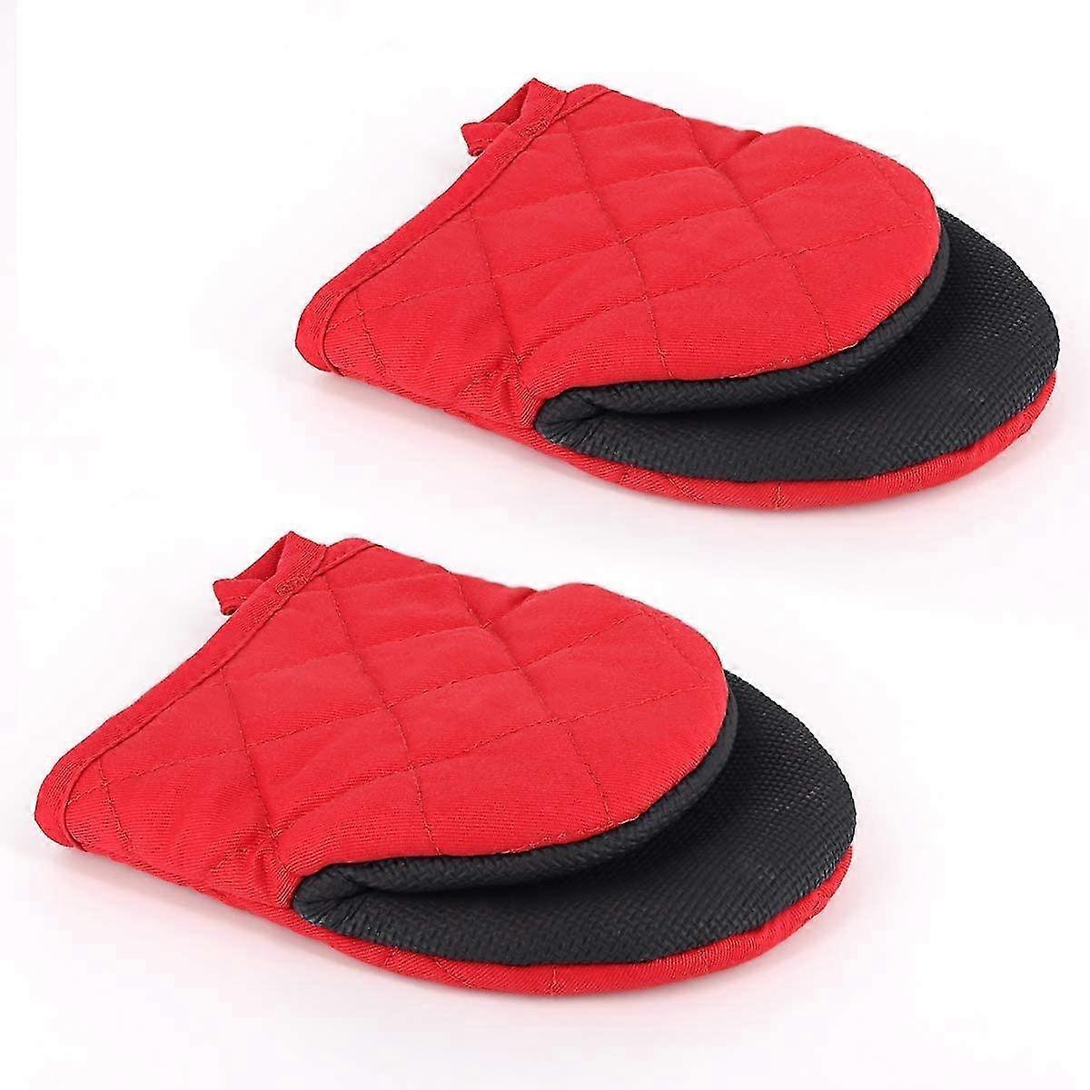 Neoprene Mini Oven Mitts, Heat Resistant 300 F Gloves Pot Holders For Cooking,baking, Non-slip Grip Surfaces And Hanging Loop Cotton Mitts-2 Pack