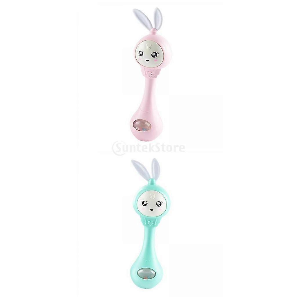 2x Cartoon Lapin Bébé Secouant Hochet Main Cloche Musique Jouet Léger Vert Rose