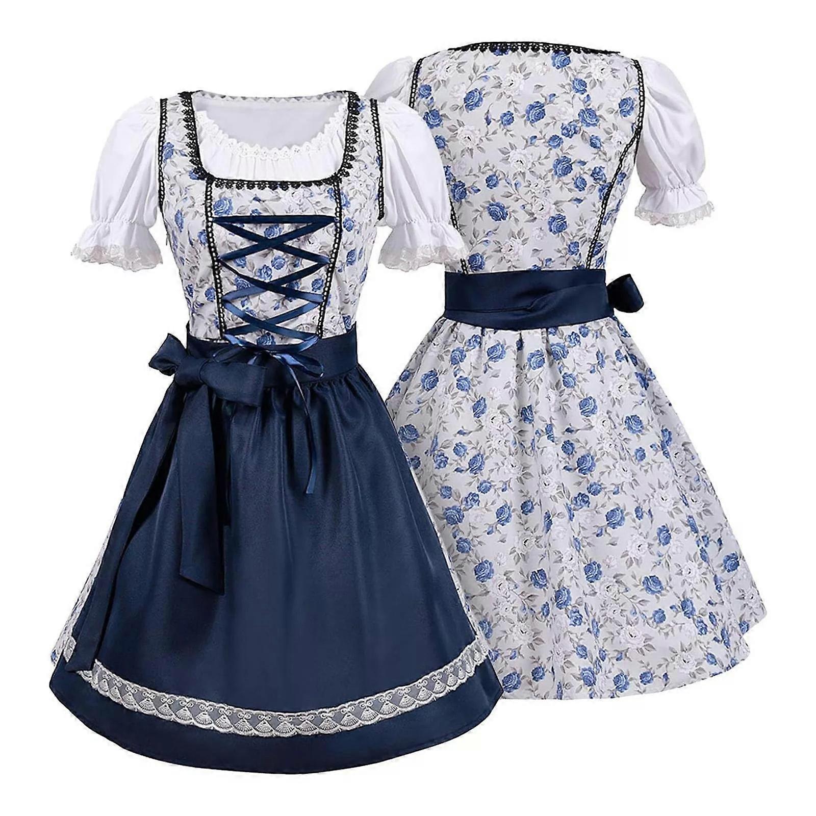 Traditionelles bayerisches Dirndl mit blauem Blumenmuster