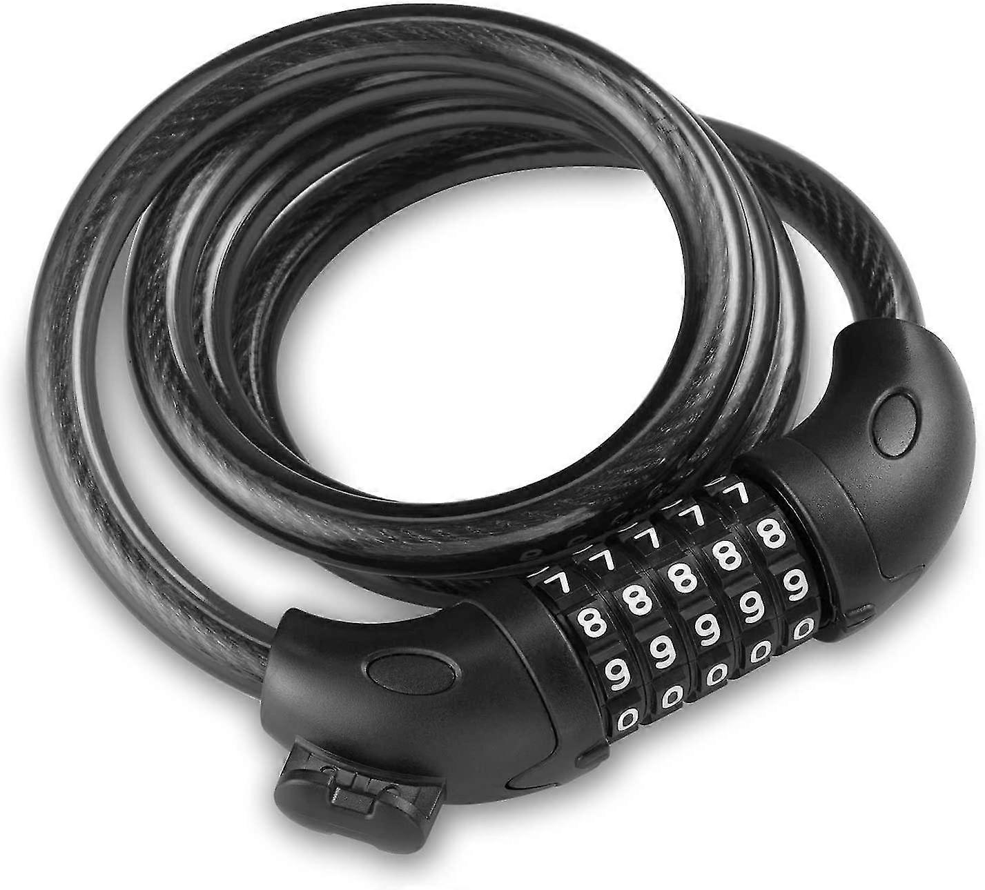 قفل دراجة مع رمز من 5 أرقام 1.2m/4 قدم قفل كابل دراجة (أسود)