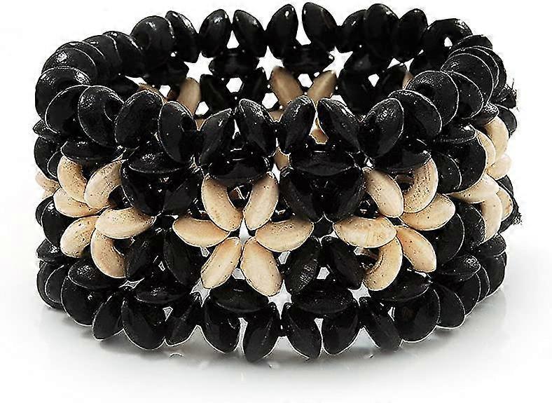 Black Floral Wood Bead Bracelet