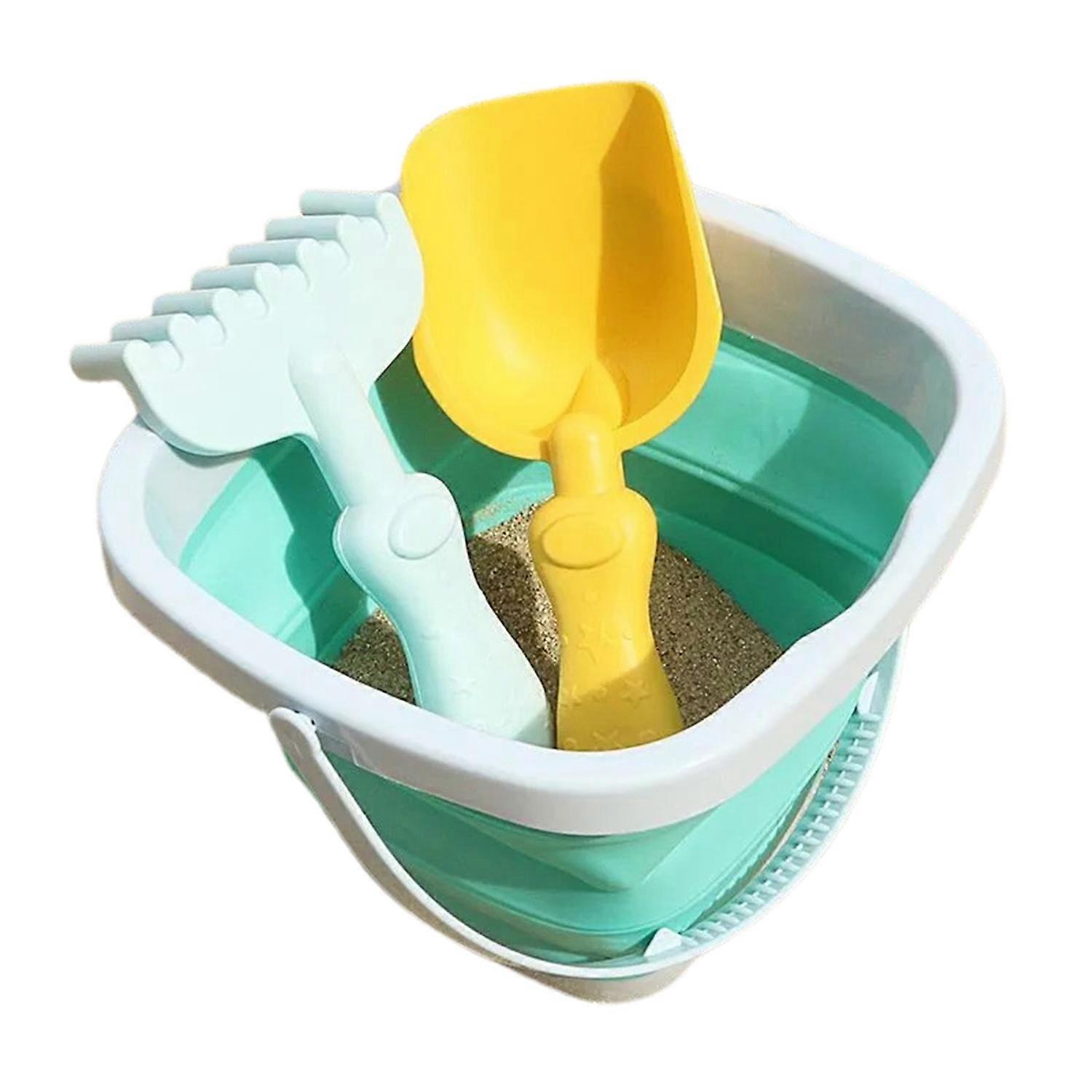 3 Pcs Castle Beach Buckets with Shovels Mesh Bag Collapsible Sand Bucket Set for Kids 3-10 Foldable