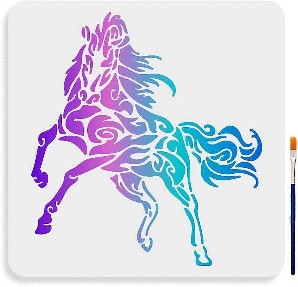 Large Patterned Horse Stencil 11.811.8inch Square Mandala Horse Stencil Template with Paint Brush Reusable Running Horse Drawing Templates for Crafts
