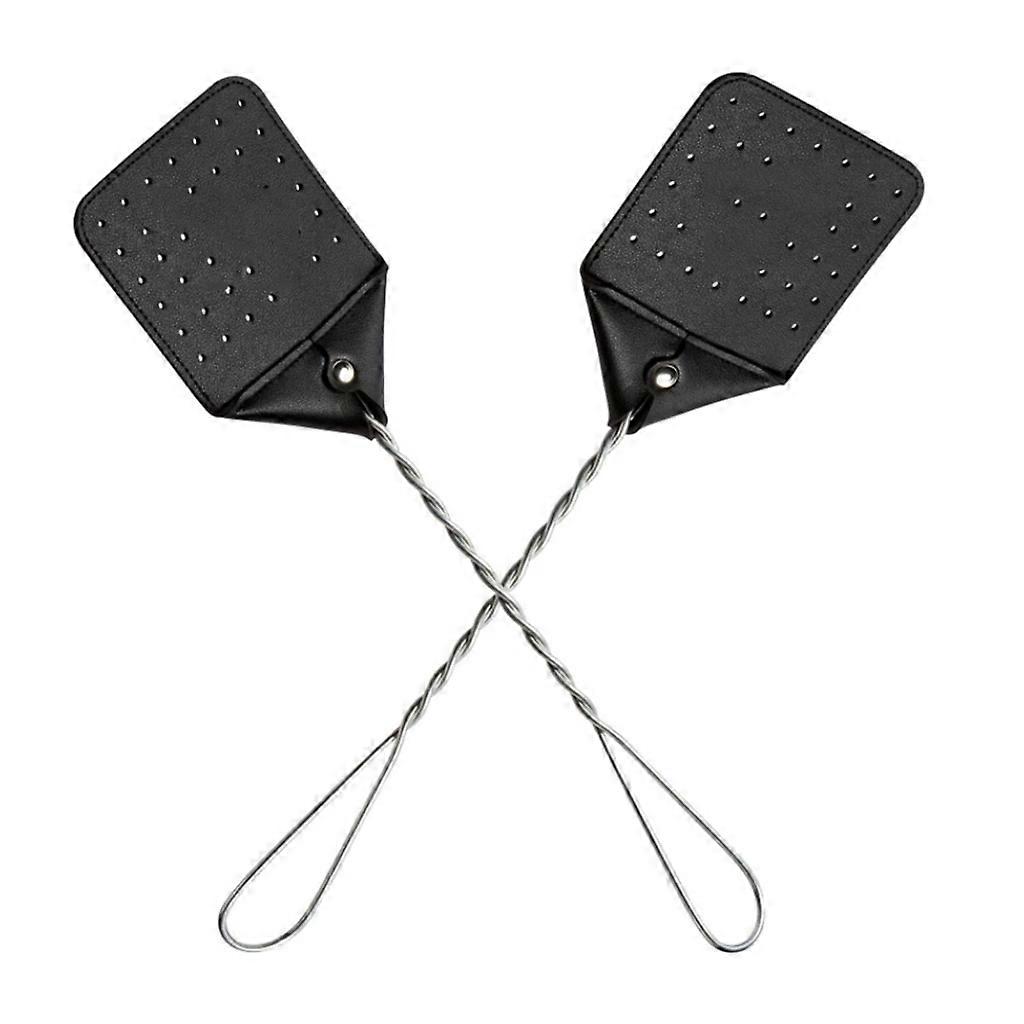 2 Piece Metal Handle LeatherMosquito Fly Swatter Set Powerful Bug Exterminators