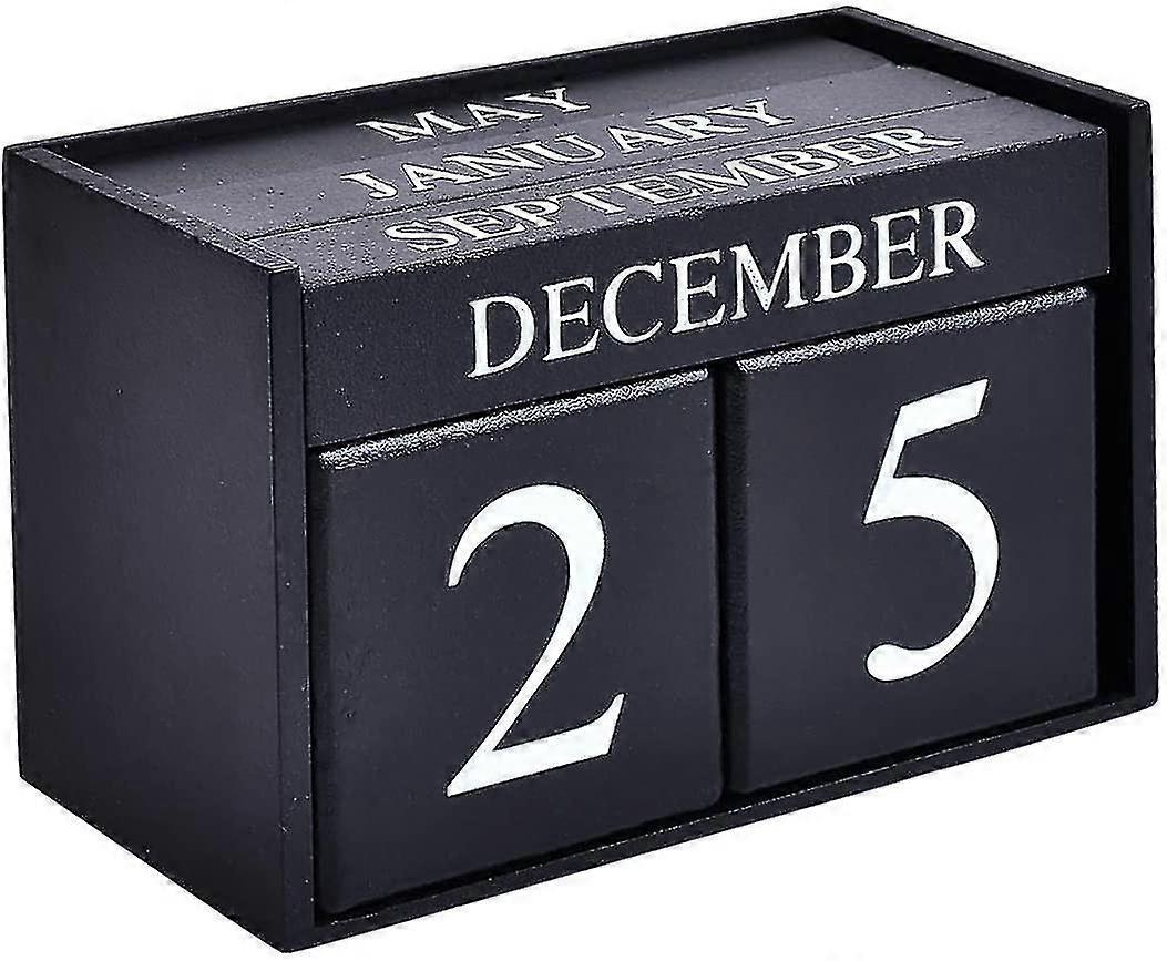 Wooden Desk Blocks Calendar - Perpetual Block Month Date Display,black