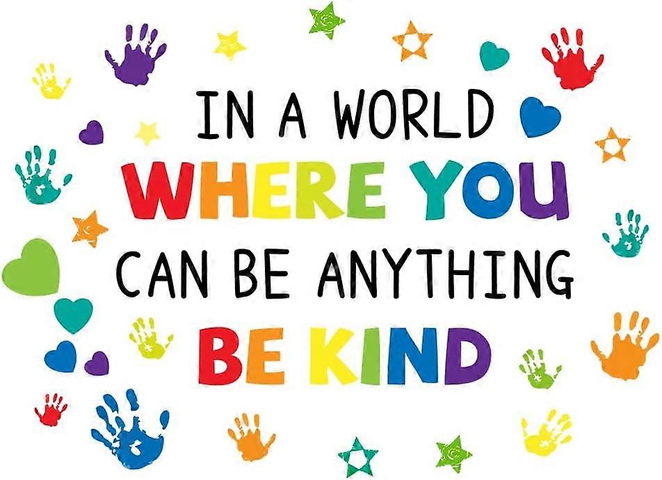 Motivational Text Wall Decor Inspirational Wall Sticker with Kindness Handprint Removable Decals Colorful Text DIY Wall Art Decor Decals Murals DIY
