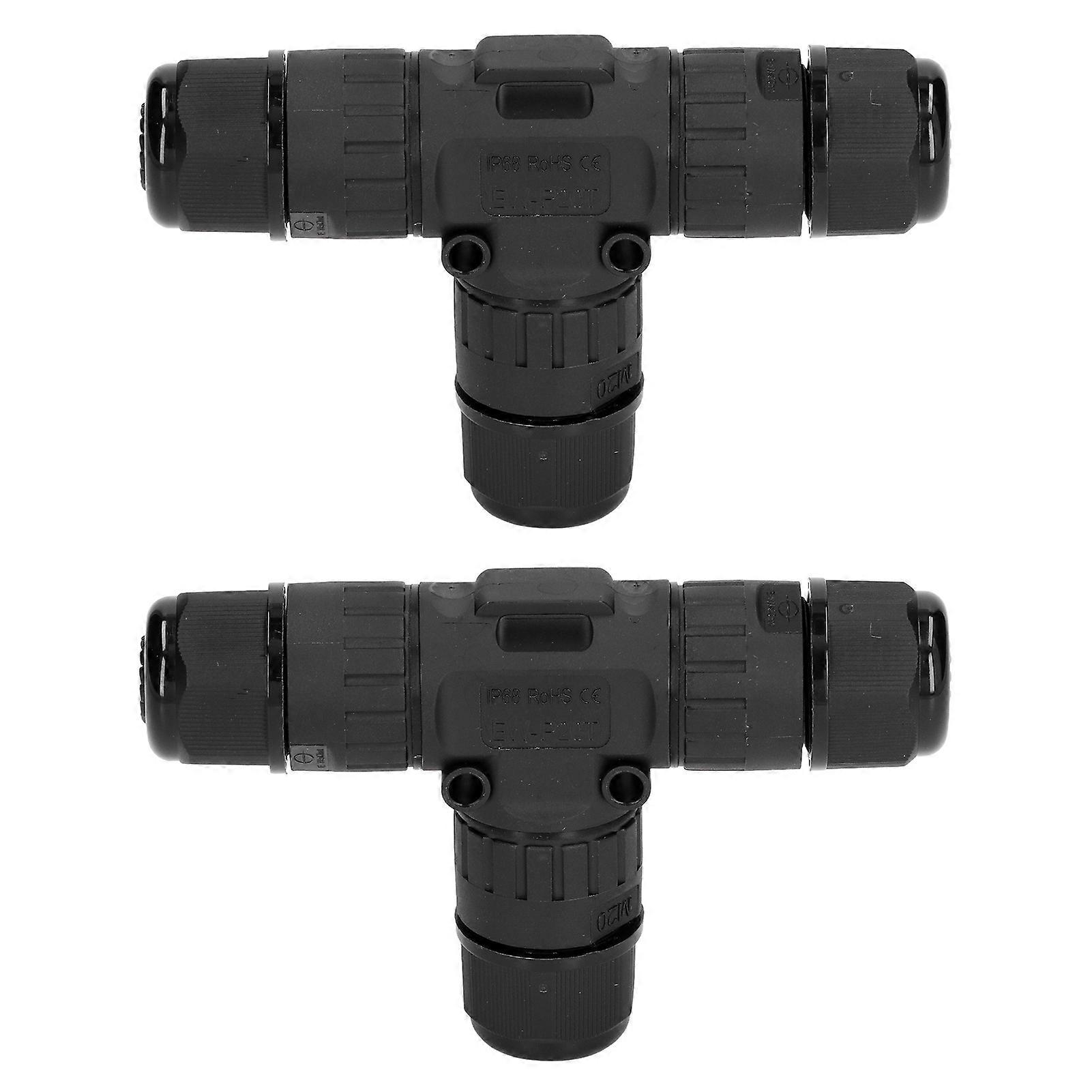 2PCS T Type Tee Junction Box Connector IP68 Waterproof 450V 16A 912mm 3 Way Cable Connector