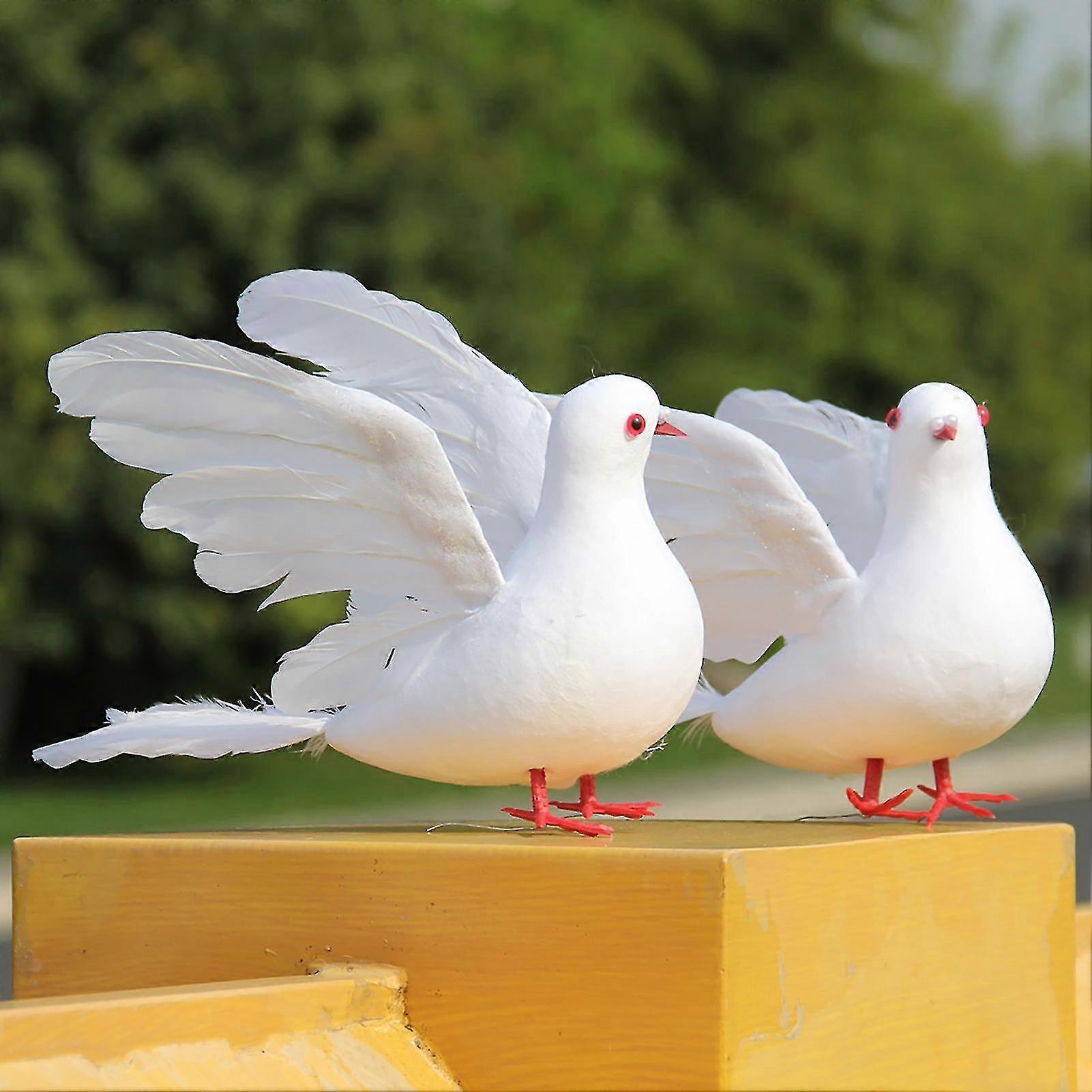 Simulation Foam Dove 3D Embedded Eyes Real Feather Attachment Spreading Wings Adorable Photograph Prop Peace Dove for Garden KAESI