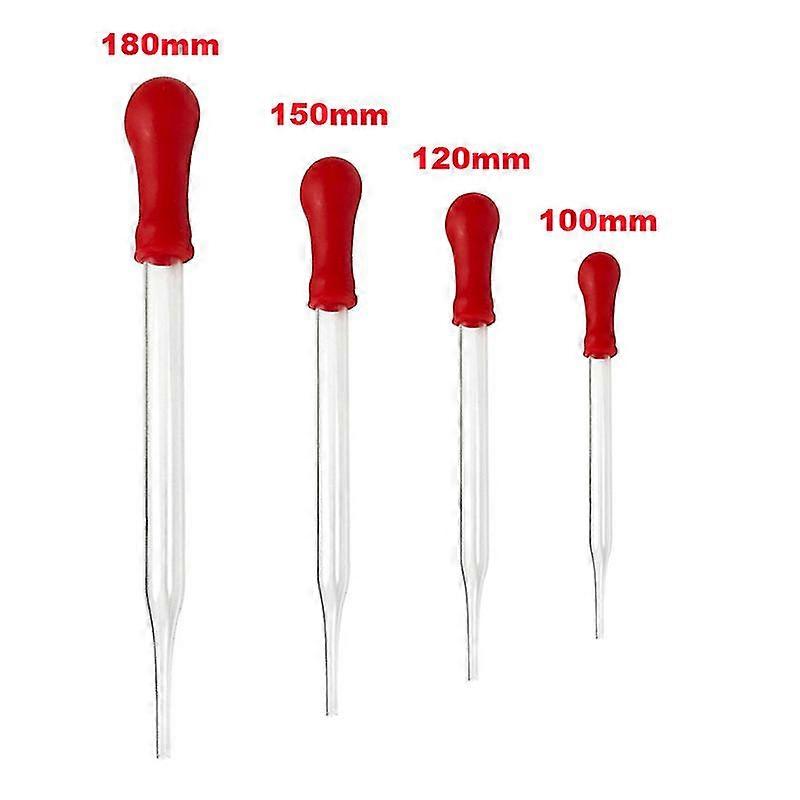 10pc Glass Dropper Red Skin Plastic Dropper Pipette Laboratory Transparent Non-toxic Teaching Equipment 100120150180mm