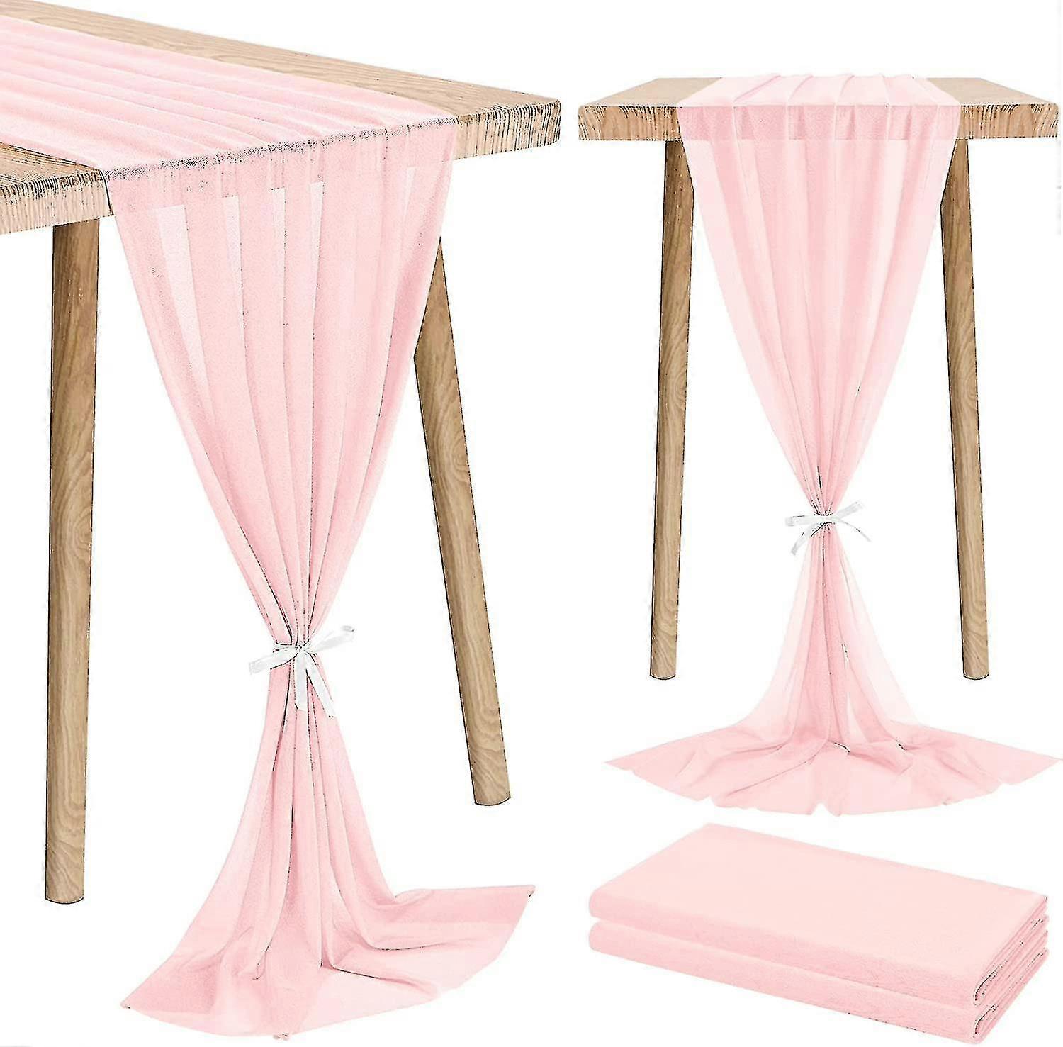 2 Pack Blush Pink Chiffon Table Runner 28x120 Inches Romantic Wedding Table Gift