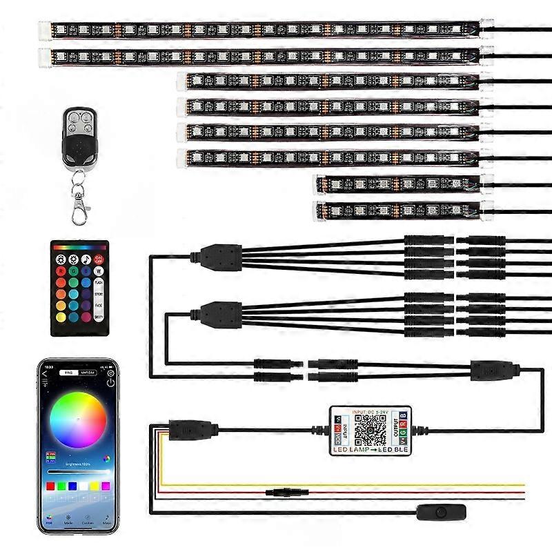 8/12pcs Waterproof RGB MultiColor Motorcycle Underbody Light Strips Kit with Remote ControlMotor Vehicle Lighting