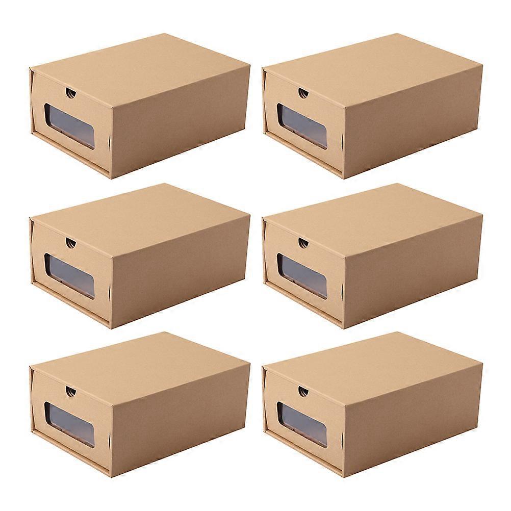 6pcs Paper Drawer Shoebox Transparent Shoebox Shoe Case Dustproof Drawer-style Shoes Box Window Shoes Storage Container for Home (Khaki Women's Shoes