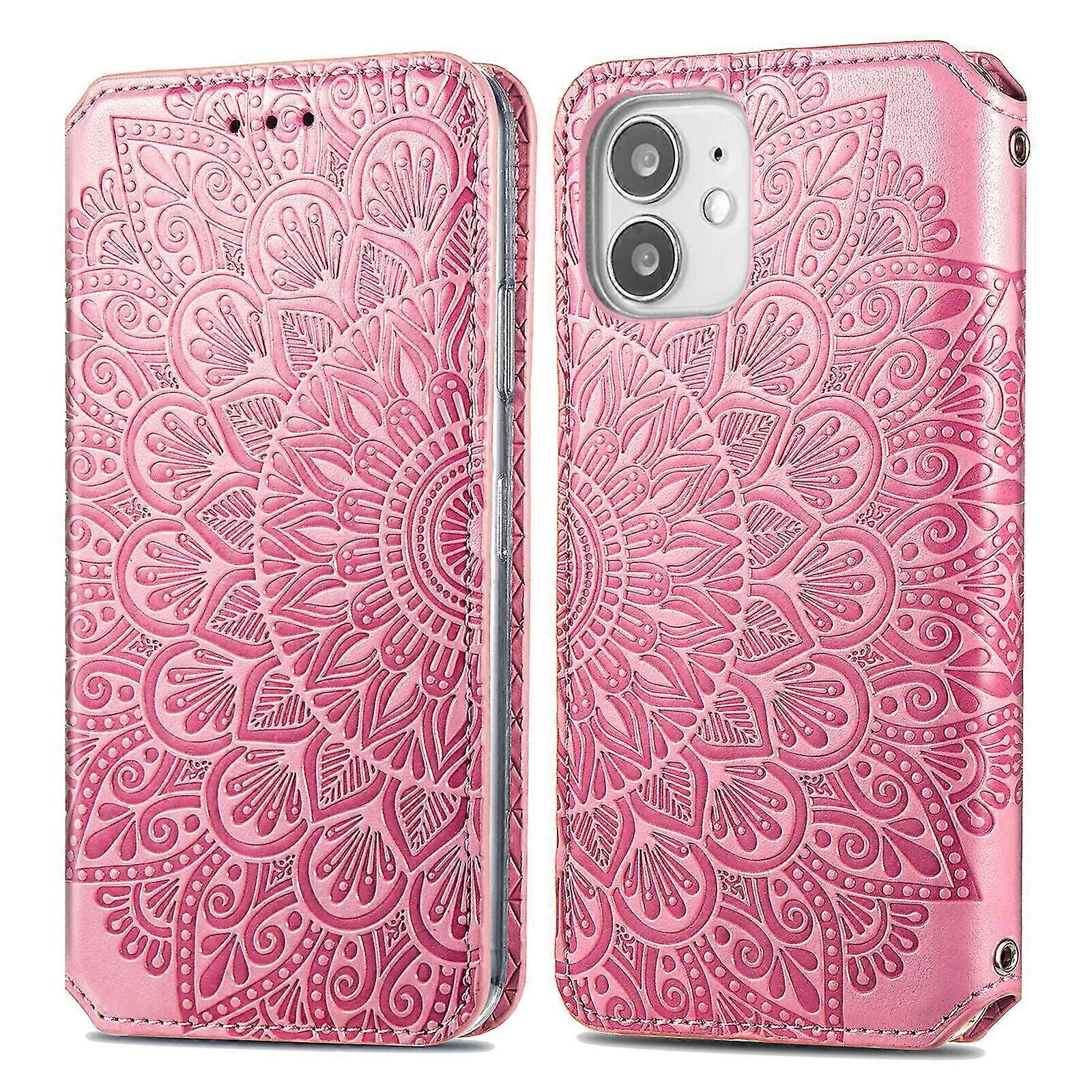 Waffle Pattern Mini Wallet iPhone 12 Case - Pink