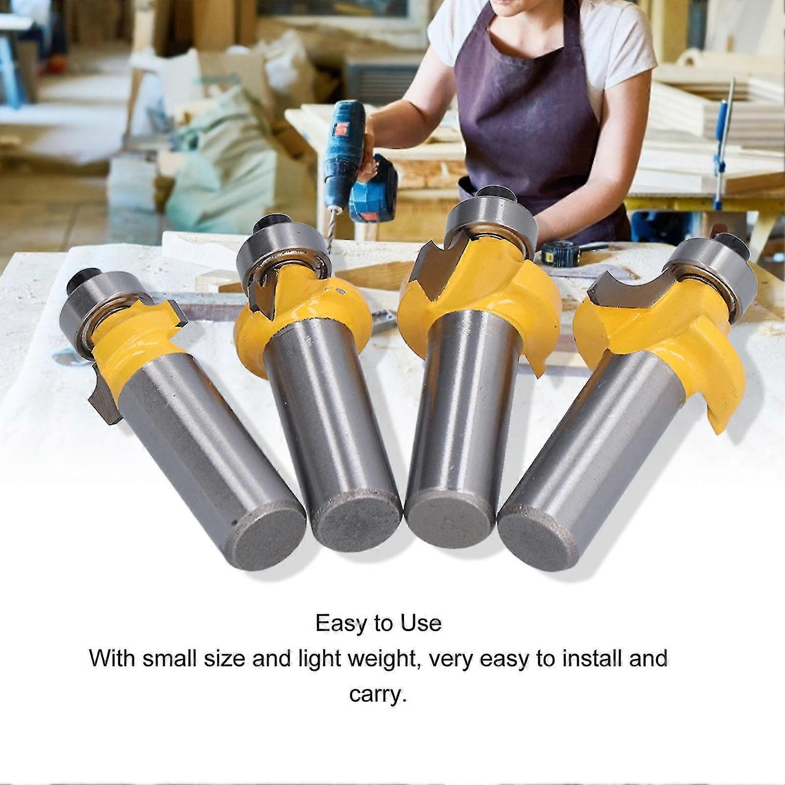 4pcs Router Bit 1/2in Shank Round Over Flush Trim Tool Set Kit For Diy Woodworking