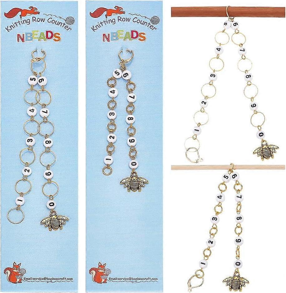 DIY 2 Pcs 2 Styles Bees Charm Knitting Row Counter Chains 0~9 Number Stitch Markers Acrylic Beads Crochet Stitch Marker Charms for Knitting Weaving Se
