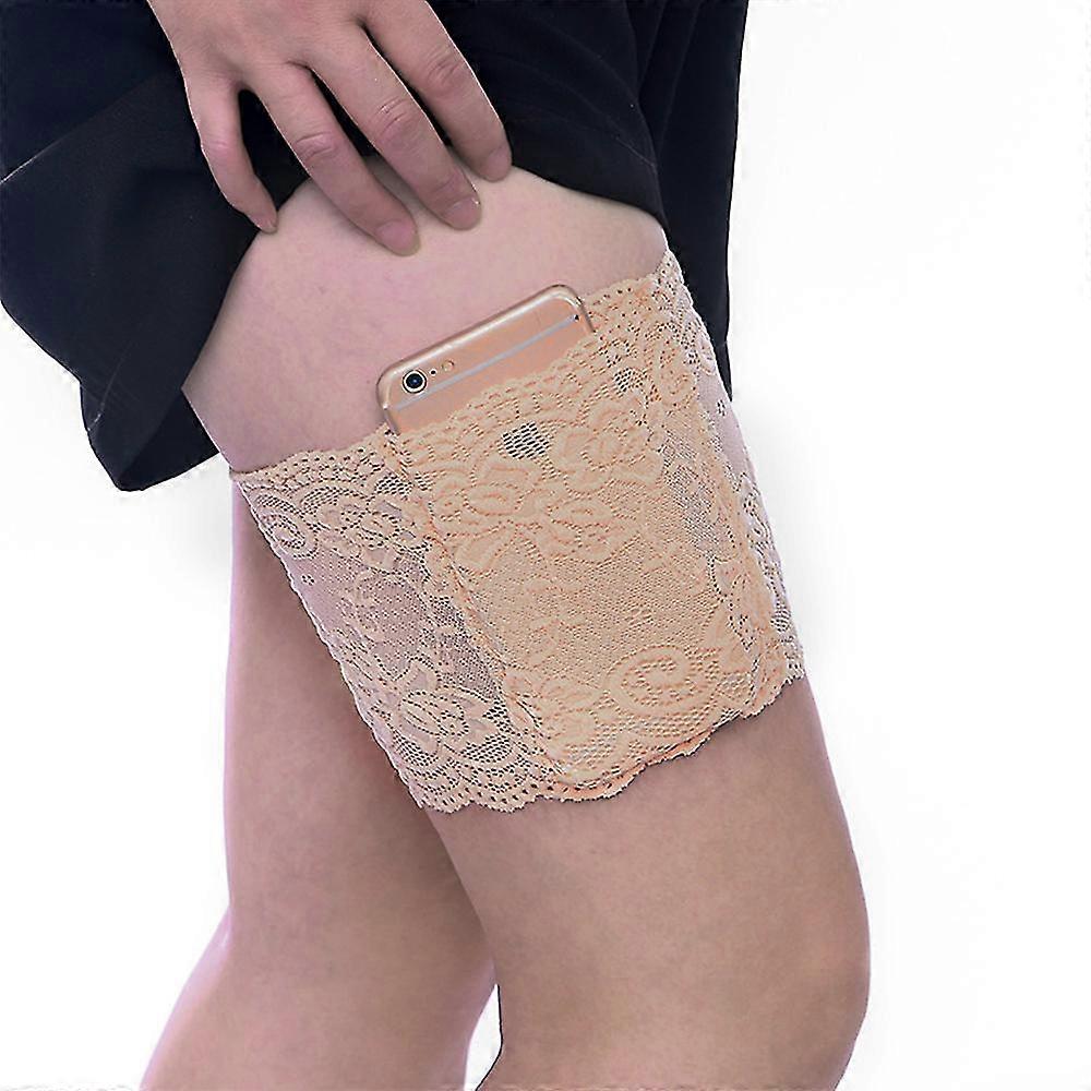 1 Pcs נשים תחרה גרב אלסטית כיסוי ללא החלקה ירך טלפון סלולרי כיס