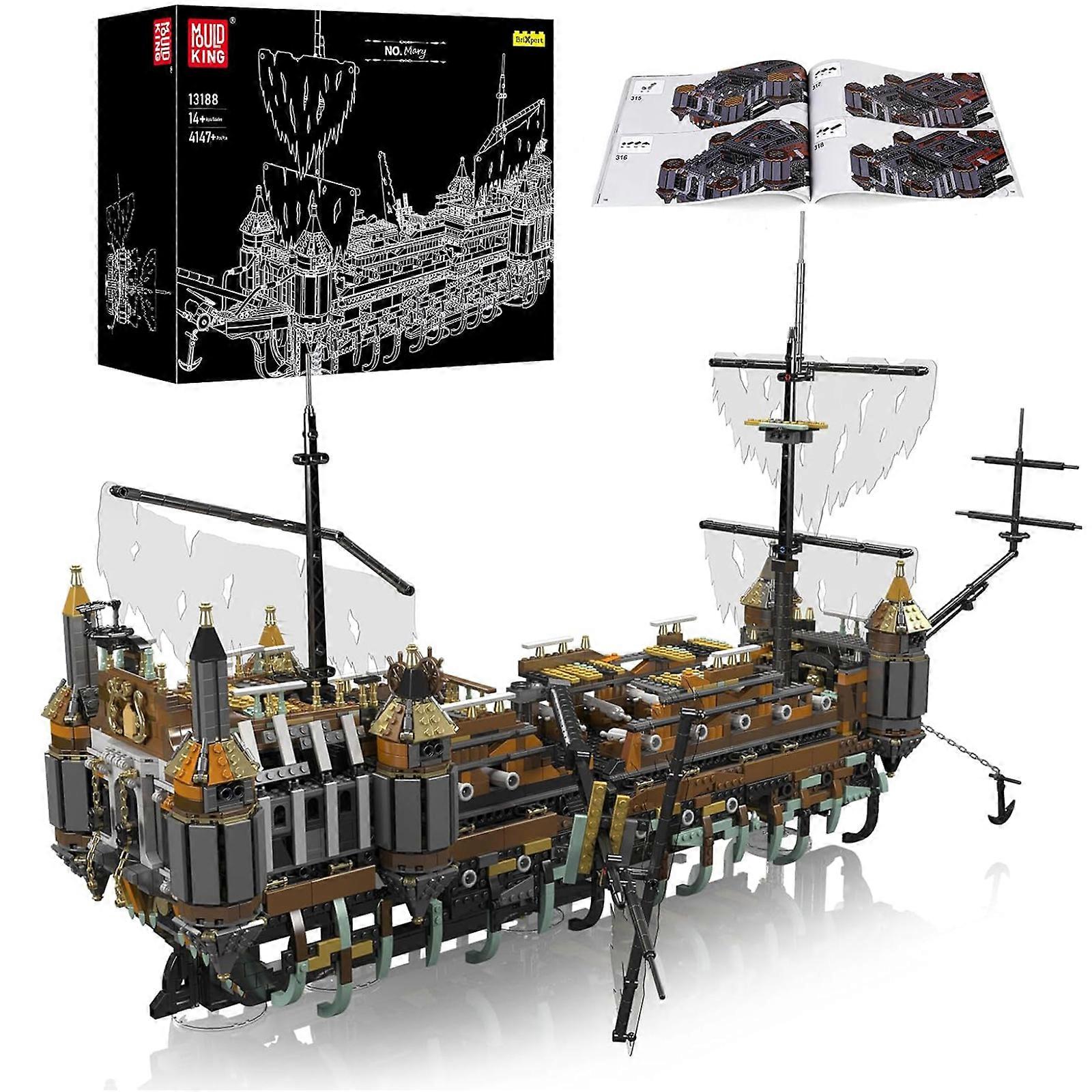 Mould King Pirates Ship for Silent Mary Large DIY Ghost Ship, MOC Modular Pirate Building Kit Ship Sailboat Model Technology Clamp Blocks Kit (4147 Pi