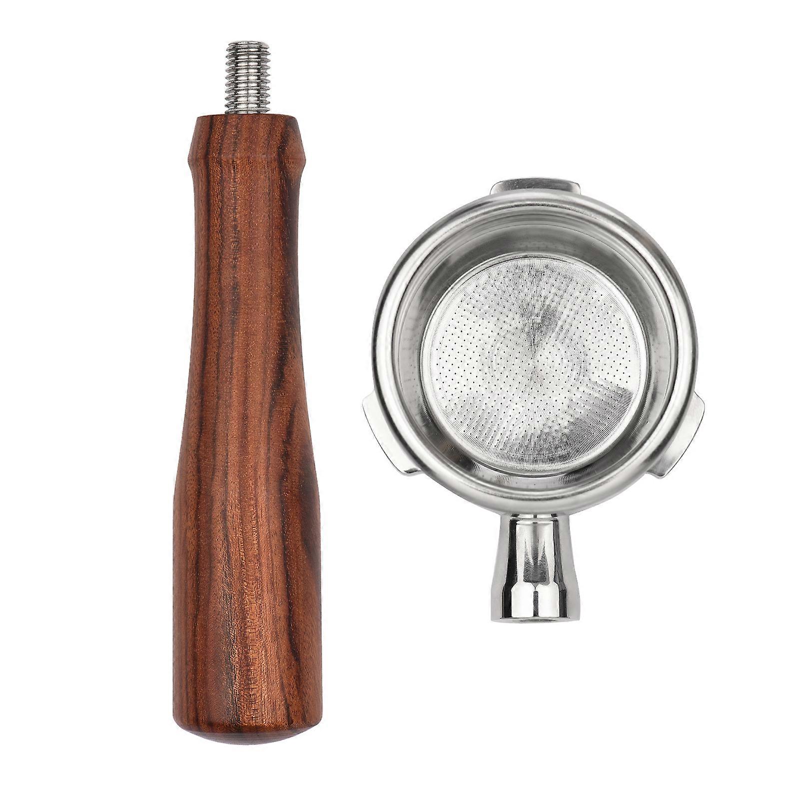58mm 3 Ears Stainless Steel Bottomless Naked Portafilter Wooden Coffee Handle Cup Filter Basket Replacement for Barsetto BA101 BA102 Calphalon Temp I