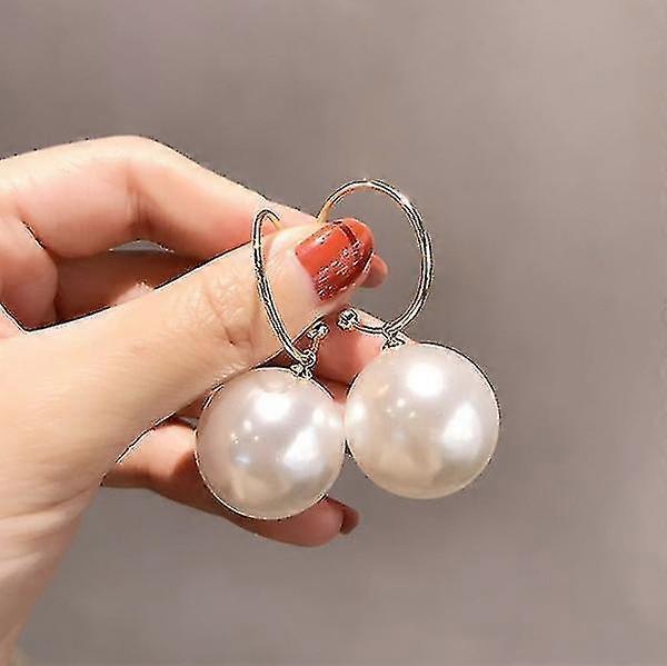 Silver Needle Pearl Earrings Long Simple Exaggerated Earrings