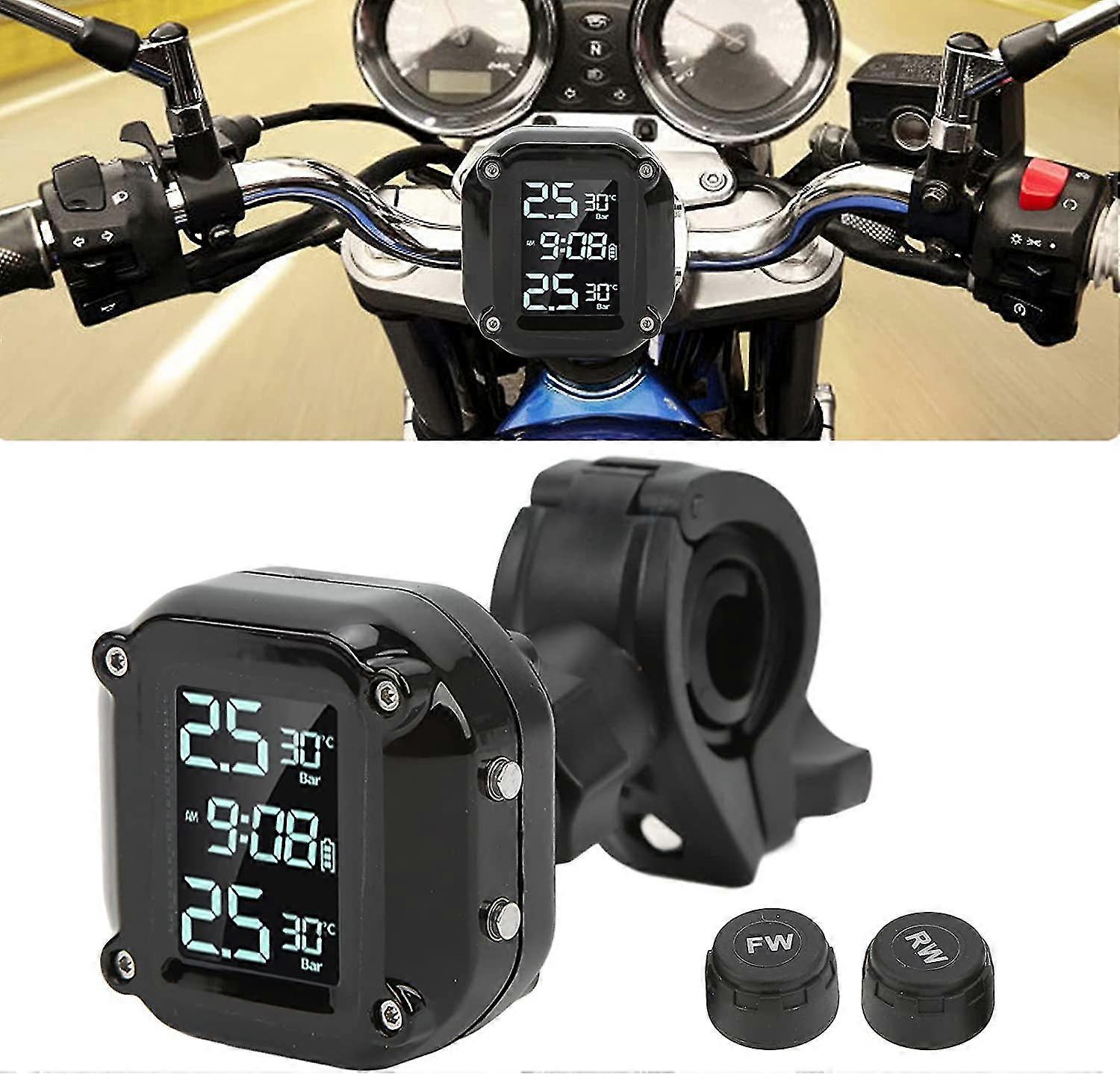 Motorcycle Tire Pressure Monitoring System, Waterproof Magnetic Rechargeable Tpms With 2 External Sensors, Lcd Display Motorbike Tyre Alarm Tire Press
