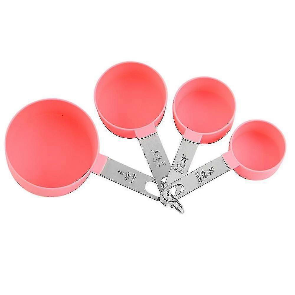 Stackable Stainless Steel Handle Measuring Cups For Measuring Dry And Liquid Ingredient-pink