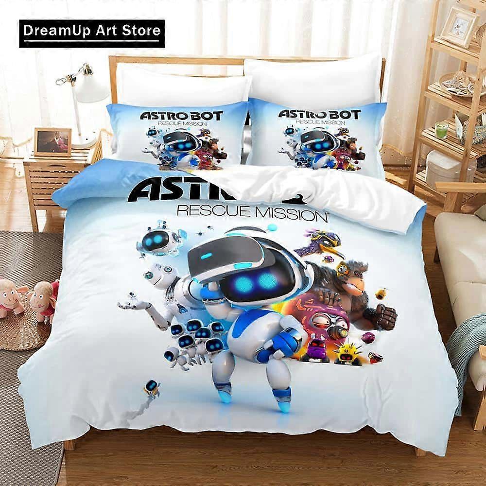 A3981 ملاءات سرير Astro Bot طقم سرير طقم غطاء لحاف غرفة نوم للأطفال بالغين مجموعات منسوجات منزليةمجموعة مفروشات من 3 قطع (1 غطاء لحاف + 2 وسادة وسادة) 