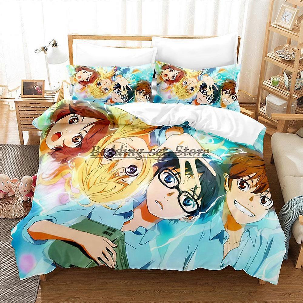 a4975 Lençóis Your Lie In April Conjunto de Cama Conjunto de Cama Conjuntos de Capa de Edredom para Quarto de Adolescentes Conjunto de Cama de 3 Peças (1 Capa de Edredom + 2 Fronhas) Seja