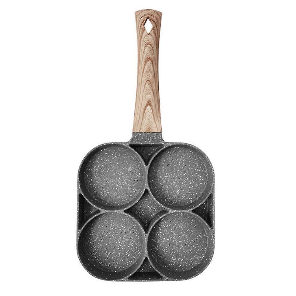 4 Hole Omelet Pan for Burger Eggs Ham Pancake Maker Wooden Handle Frying Pot Non-stick Cooking Breakfast