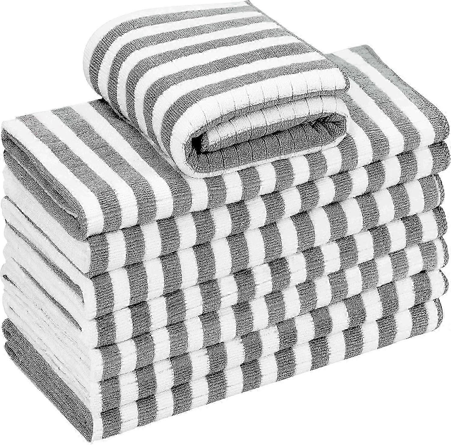 8 Pack Microfibre Tea Towels, Super Absorbent, Soft and Thick Kitchen Towels, Check designed with Hanging Loops, 66 x 45 cm, Grey