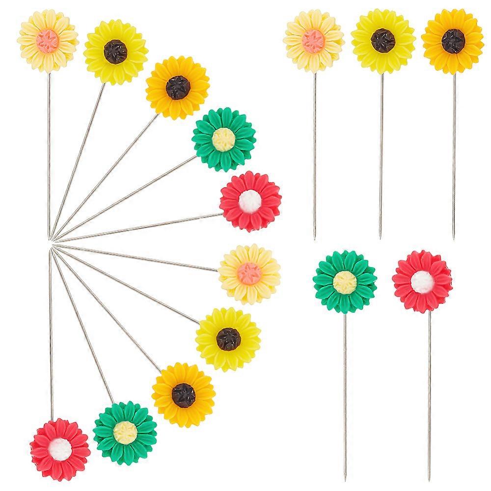 50Pcs 5 Colors Sunflower Iron Head Pins Straight Pins Dressmaker Pins Sewing Pin for DIY Sewing Crafts with Resin Cabochons Mixed Color 55mm 10pcs/col