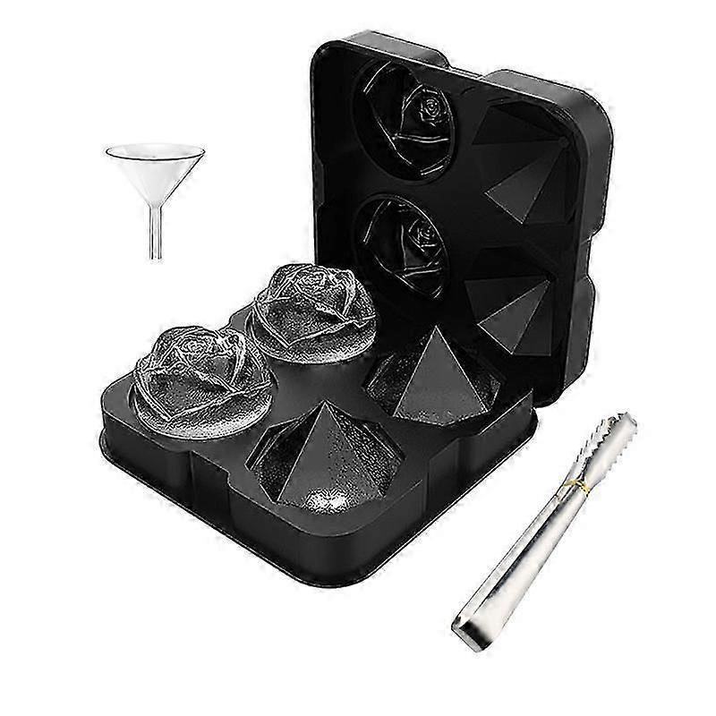 Silicone Rose Ice Mold with Funnel and Clip - Diamond Shape Ice Cube Tray