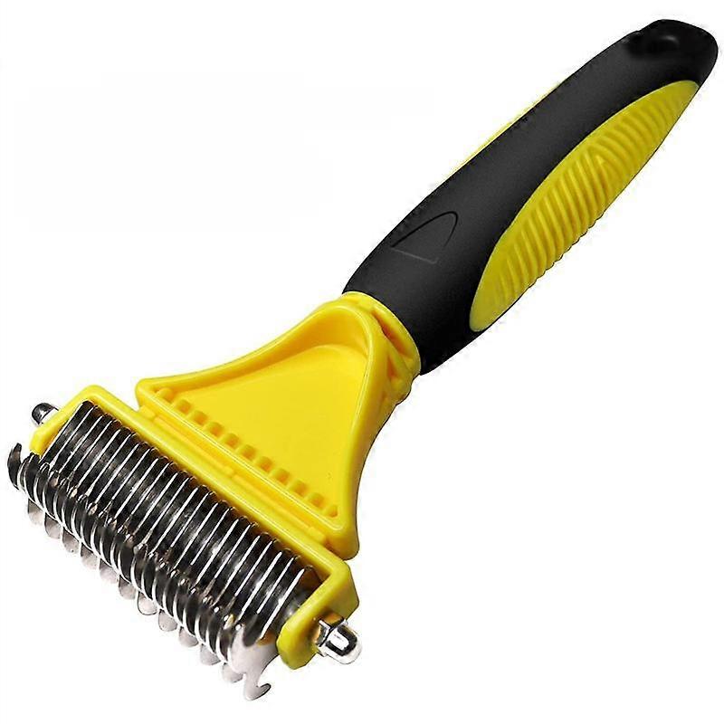 Pet Stainless Steel Grooming Brush Two-Sided Shedding And Dematting Rake Comb For Dog Cat Hair Knots Tangles Remover
